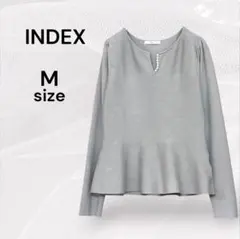 インデックス 美品 グレージュ 長袖ニット フレアニット M パール