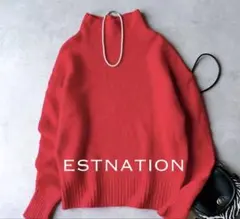 エストネーション ウール　カシミア　ハイネックニット タートルセーターレッド 赤