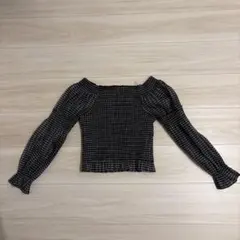 EMODA オフショルダー パフスリーブ チェック柄 トップス