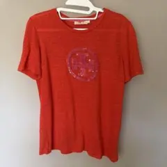 TORY BURCH スパンコールロゴ 半袖Tシャツ オレンジ S/P