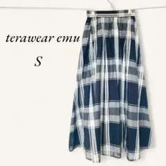 【美品】 テラウェアエミュ ロングスカート チェック ギャザー S 黒 白