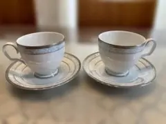 【美品】ノリタケ ハンプシャープラチナ カップ&ソーサーペア