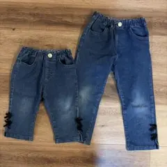 アプレレクール　デニムパンツ 80cm 110cm 裾リボン付き 姉妹