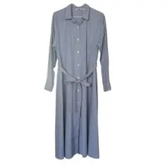 【お値下げ】ユニクロ ストライプ シャツ ロングワンピース L ブルー Aライン