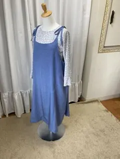 着物リメイク、水色キャミソール　ロングワンピース