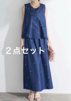 ランダムパールライトデニムセットアップ インディゴブルー/frene同型