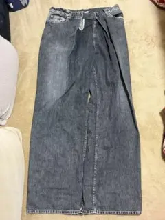 Washed denim wide pants blackのサムネイル