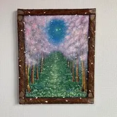 絵画　アクリル画　原画　桜　光　春　風景画　テクスチャーアート　S.I