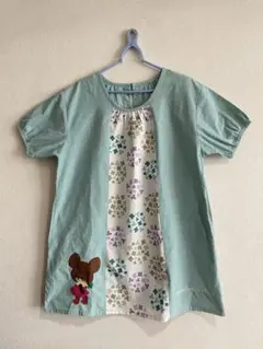 くまのがっこう　人気　Jackieミントグリーン 花柄 エプロン