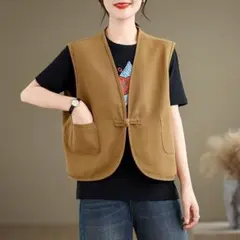 人気★レディース ベスト アウター 無地＆シンプル ゆったり Vネック 着痩せ