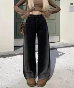 ブラックワイドレッグデニム　M ZOZOTOWN