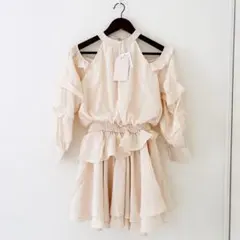 新品25SS Darich ボリュームシフォンミニワンピース ピンクベージュ F