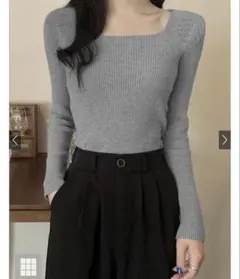 【新品・タグ付き】GRL グレー リブニットセーター Lサイズ