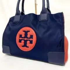 美品✨ トリーバーチ　エラ　ナイロン　トートバッグ　サフィアーノレザー　ネイビー