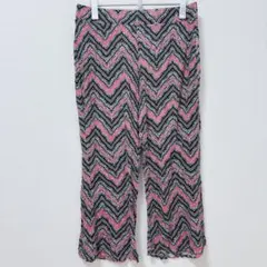 ワイドパンツ ルームウェア 【L～LL】黒 ピンク ギザギザ柄 ワンマイル 春夏