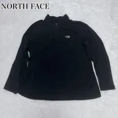 ノースフェイス ハーフジップフリース 薄手 刺繍ロゴ 黒 レディースXL L相当