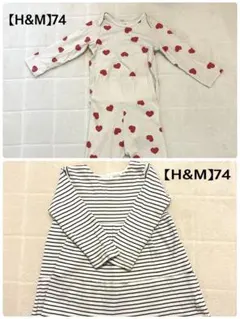 【H&M】74 ハート柄 上下セット&ボーダーワンピース 2点セットのサムネイル