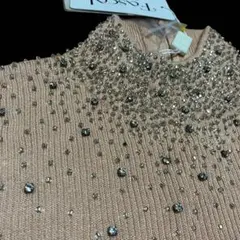 Fascal ゴージャスビーズ付きベージュハイネックセーター