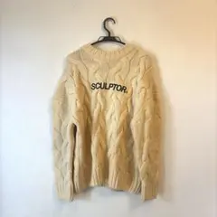 ケーブル編み 白ニット ★大きめサイズ