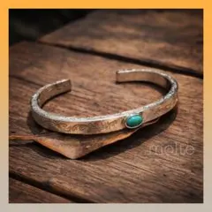 ターコイズ調デザイン シルバーバングル インディアンジュエリー ナバホ系 彫刻