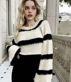 SHEIN ボーダーショート丈ニット