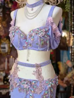 新品 ベリーダンス 衣装 ブラ スカート セット オリエンタル 紫ピンク