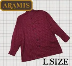 w34【ARAMIS】 メンズ 長袖シャツ バンドカラー ボルドー Lサイズのサムネイル