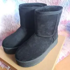 【極美品】厚底 ムートンブーツ ショート スエード ブラック 23.0