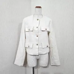 ZARA TRA ノーカラージャケット アイボリー（M）卒業式 入学式 きれいめ