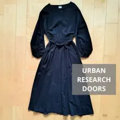 UR DOORS ロングワンピース ネイビー Vネック ボリューム袖 マキシ