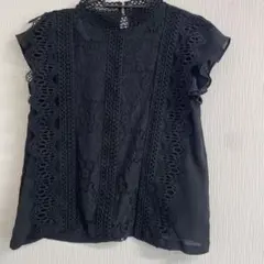 黒 レース装飾 フリル袖ブラウス FREEサイズ