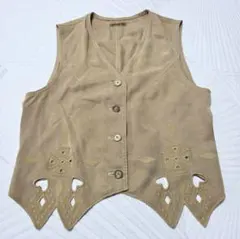 【ウナパルテ】 刺繍 カットアウト ヴィンテージ ベスト ブラウン系 ワールドのサムネイル