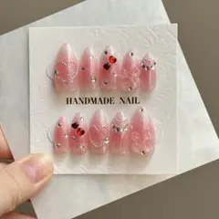 【現品】ネイルチップ チーク ちゅるん ガーリー 韓国 ‎量産型 ワンホン