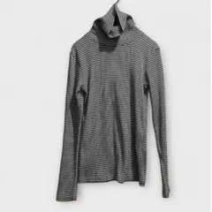 【アースミュージック&エコロジー】白黒ストライプ タートルネック長袖　薄手　綿