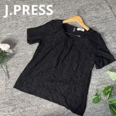 J.PRESS極美総レースブラウス黒オンワード高級リヨセル混バックボタン半袖Tのサムネイル
