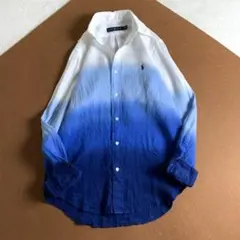 現行✨ラルフローレン　シャツ　リネン　麻　グラデーション　BD　ポニー刺繡