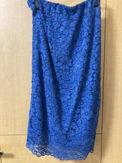 青いレーススカート スリット入り 裏地付き