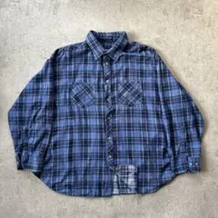 80s90s BIG YANK ビッグヤンク プリントネルシャツ ネイビーのサムネイル