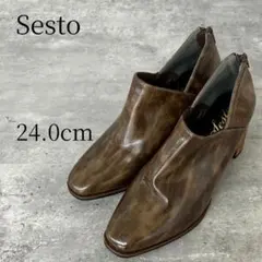 Sesto セスト 木目調ヒール ブラウン 24.0cm Lサイズ バックジップのサムネイル