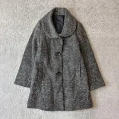 ウール混　丸襟　ハーフコート　Mサイズ　グレー　ミックスカラー　起毛　アウター