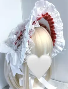 ★ワイヤー入り　ハーフボンネット　ヘッドドレス　ロリータ　メイド　ゴスロリ　赤白