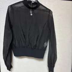 マリクワ　透け感のあるブラック長袖トップス　M