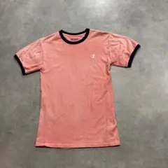 Champion 後染め加工　ピンク リンガーTシャツ 刺繍ロゴ　USA古着　S
