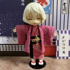 3172 オビツ11用　和装三点セット　黒×ラメ入り青海波　濃ピンク系