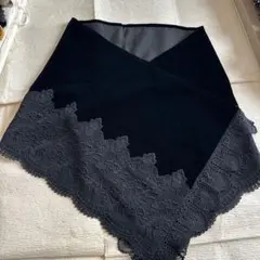 黒いベルベットショール 花柄レースエッジ