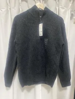 【UNIQLO】スフレヤーンハーフジップセーター　グレー　S