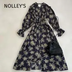 NOLLEY'S インド綿 総柄ロングワンピース F ウエスト共布リボンベルト