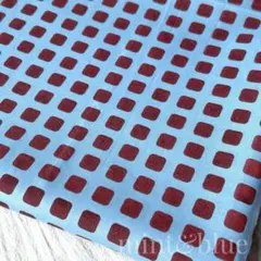 コットンプリント生地 142×1m 綿ローン くすみブルー×茶 北欧風 ドット