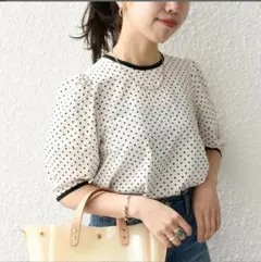 SHIPS any シップスエニィ　ドット サッカー パフ ブラウス