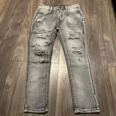 ダメージ加工スリムフィットデニム